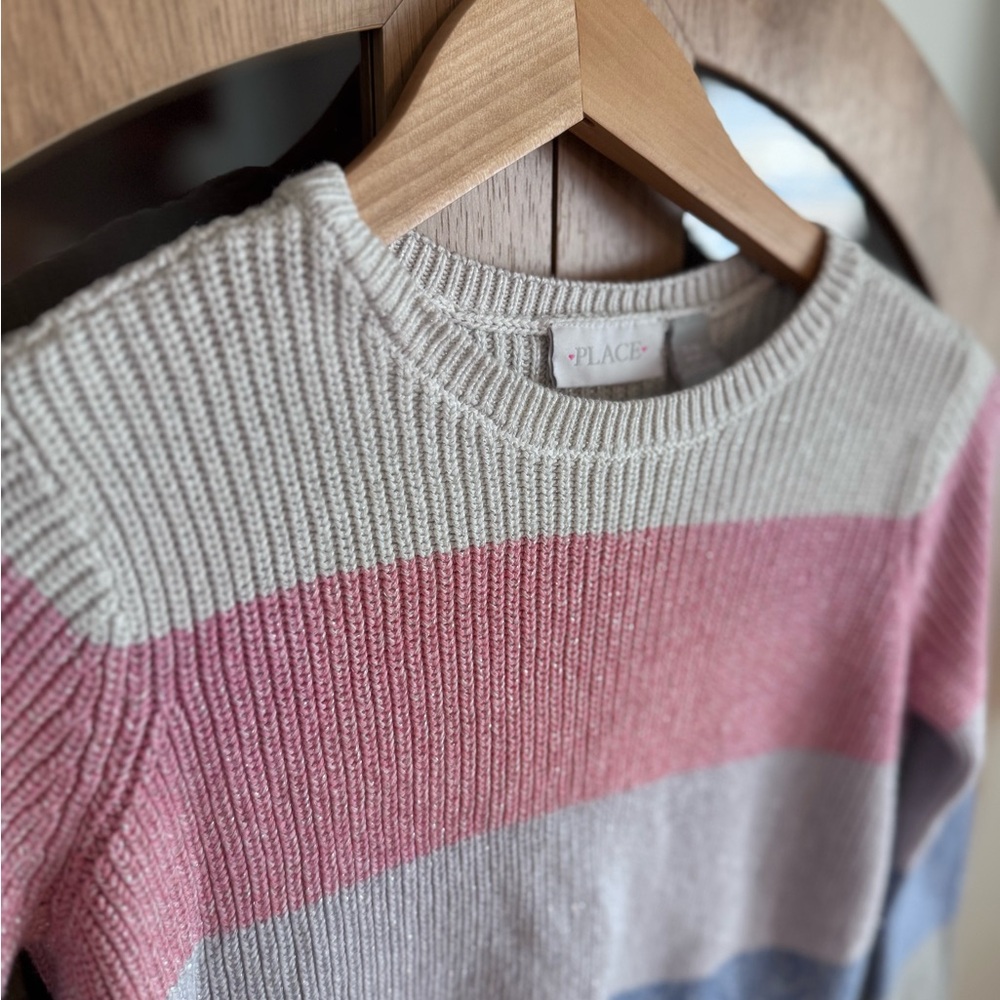The Children’s Place Girls Pink & Blue Striped Sweater Size 7/8 Cozy Knit - Picture 6 of 7
